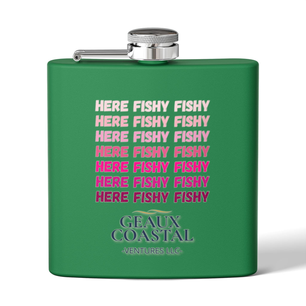 Stainless Steel Flask, 6oz - Here Fishy Fishy  (Girlie)