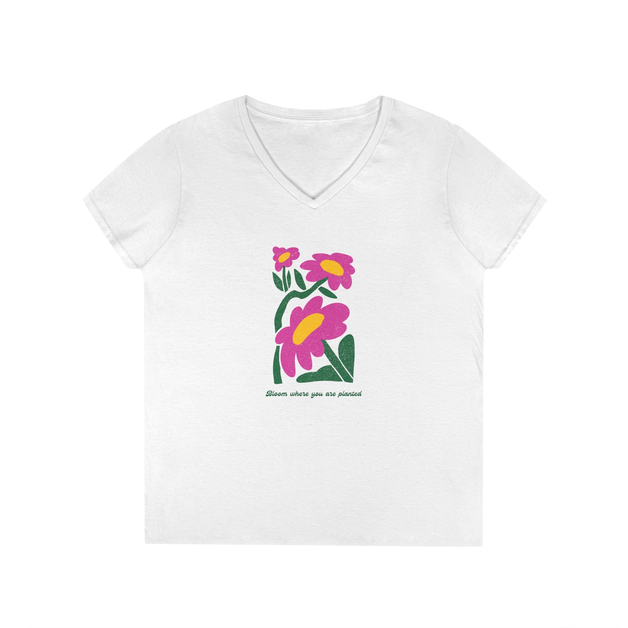 Ladies' V-Neck T-Shirt - fitted- bloom where you are planted