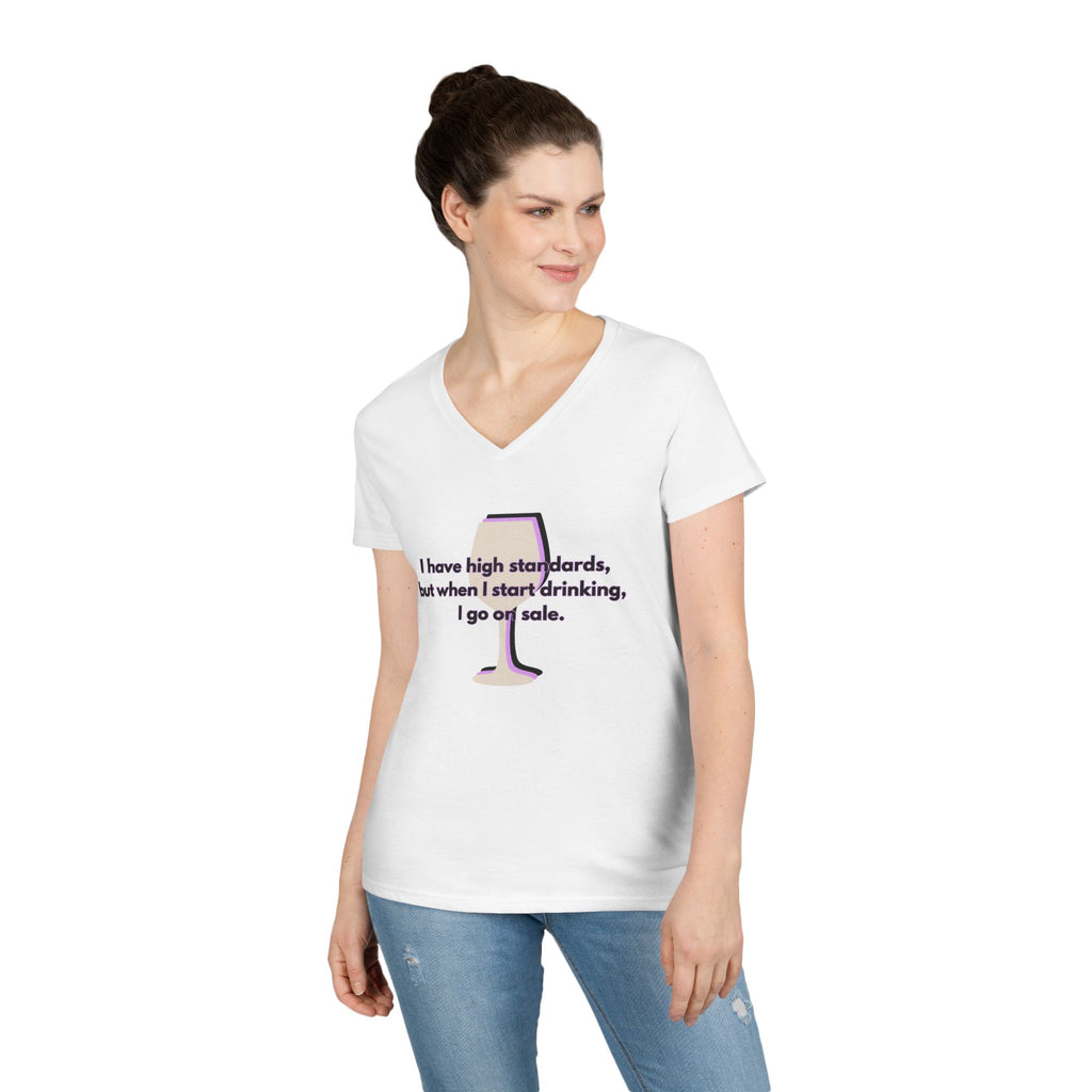 Ladies' V-Neck T-Shirt - Fitted - Wine Shirt - Going on Sale