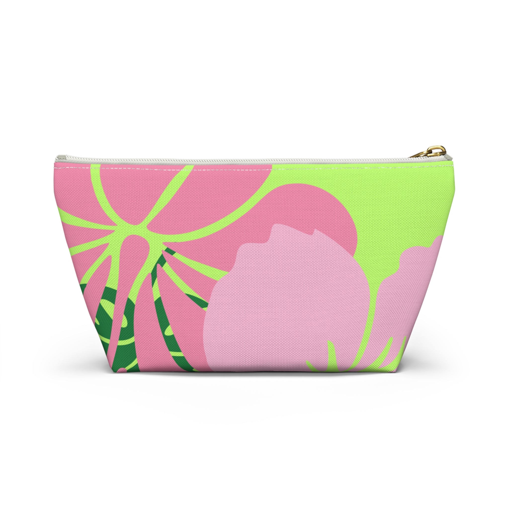 Accessory Pouch w T-bottom - Green and Pink Tropical